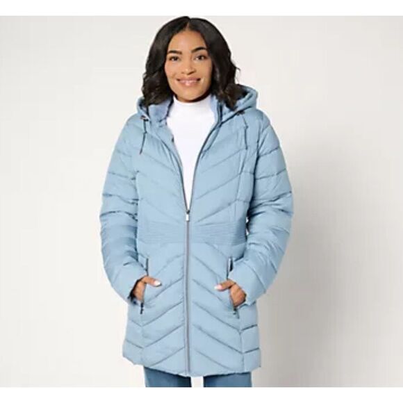 Susan Graver Womens XS Water Resistant Quilted Jacket Hooded Blue Slate NWOT - Picture 1 of 7